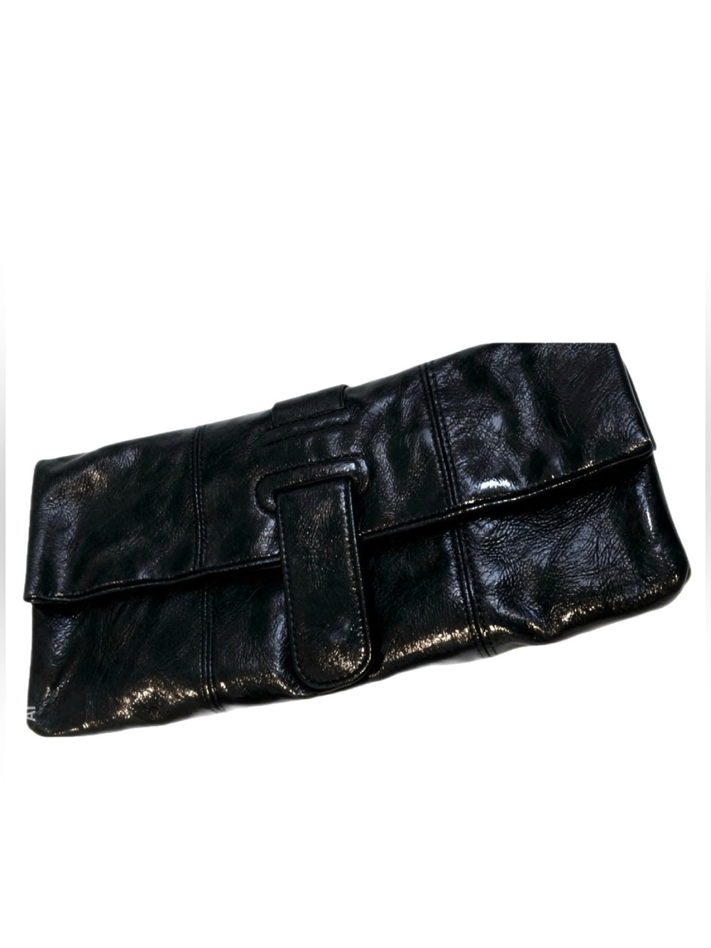 Lulu Townsend Black Patent Leather Fold-Over Clutch